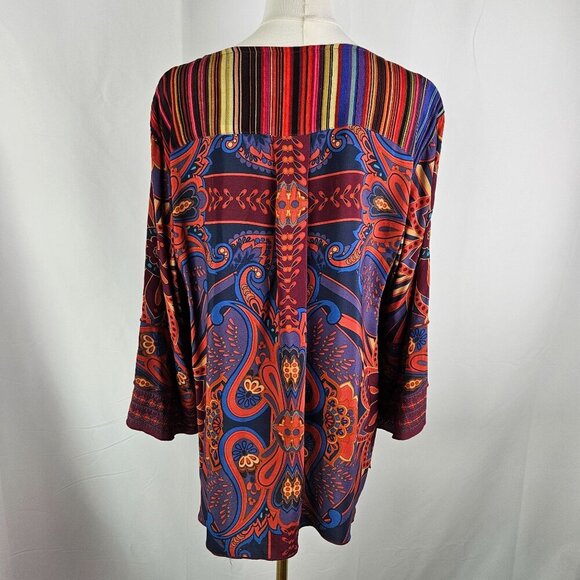 John Mark Top Large Boho Embroidered Floral Burgundy Artsy - Picture 7 of 12